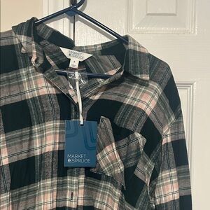 Market & Spruce Green and Pink Plaid Top